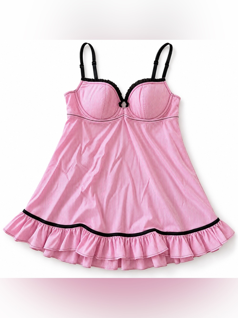 La Senza Pink Pinstripe Babydoll Chemise Lingerie Nightgown LG Large